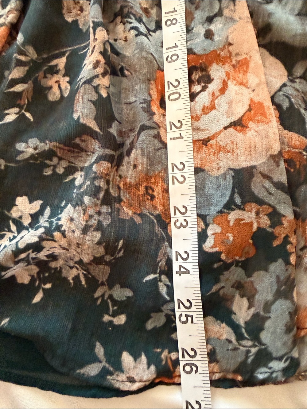 Calvin Klein Chiffon Floral Pleated V-Neck Blouse Green Orange - Size [XL]. EUC - Picture 8 of 11